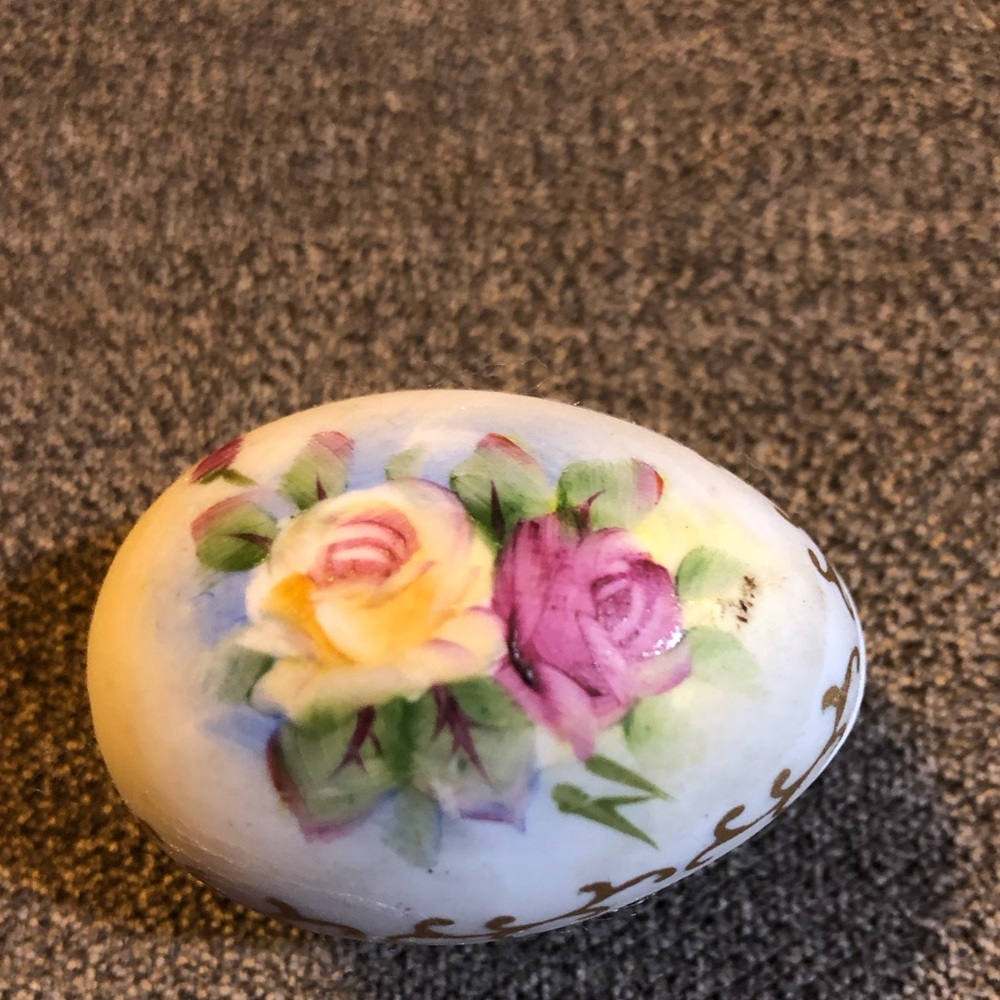 Vintage hand painted floral bisque trinket box